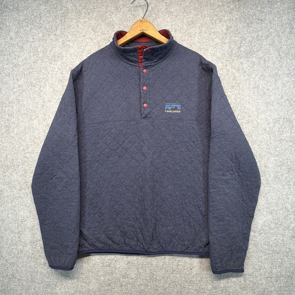 Patagonia 40th Anniversary Diamond Quilt Snap-T Pullover Men's Size L Navy Blue